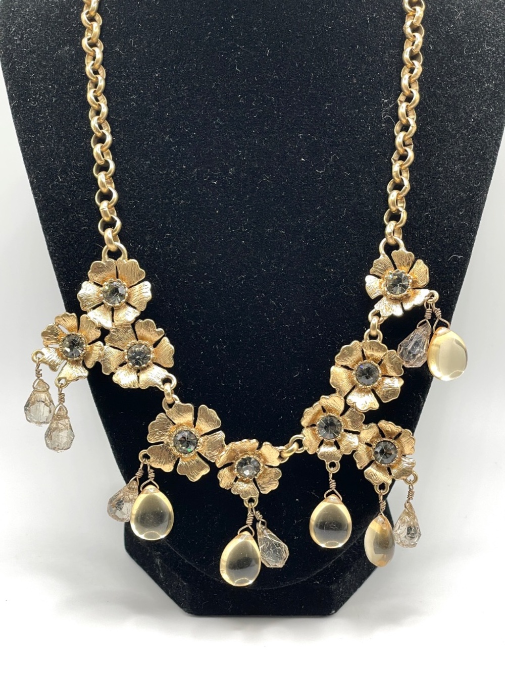 J.Crew Asymmetrical Gold Tone Floral Bib Statement Necklace Rare